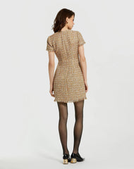 Beige Boucle Short Sleeve Mini Dress With Pockets