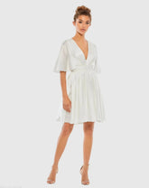 White Satin Flowy Cape Sleeve Mini Dress - FINAL SALE