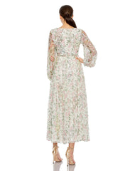 White Embellished Floral Print Faux Wrap A Line Dress