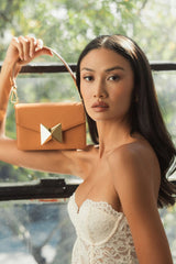 Brown Mini Leather Shoulder Handbag With Gold Hardware - FINAL SALE