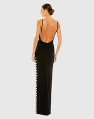 Black Rhinestone Encrusted Side Slit Cami Bodycon Gown