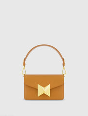 Brown Mini Leather Shoulder Handbag With Gold Hardware - FINAL SALE