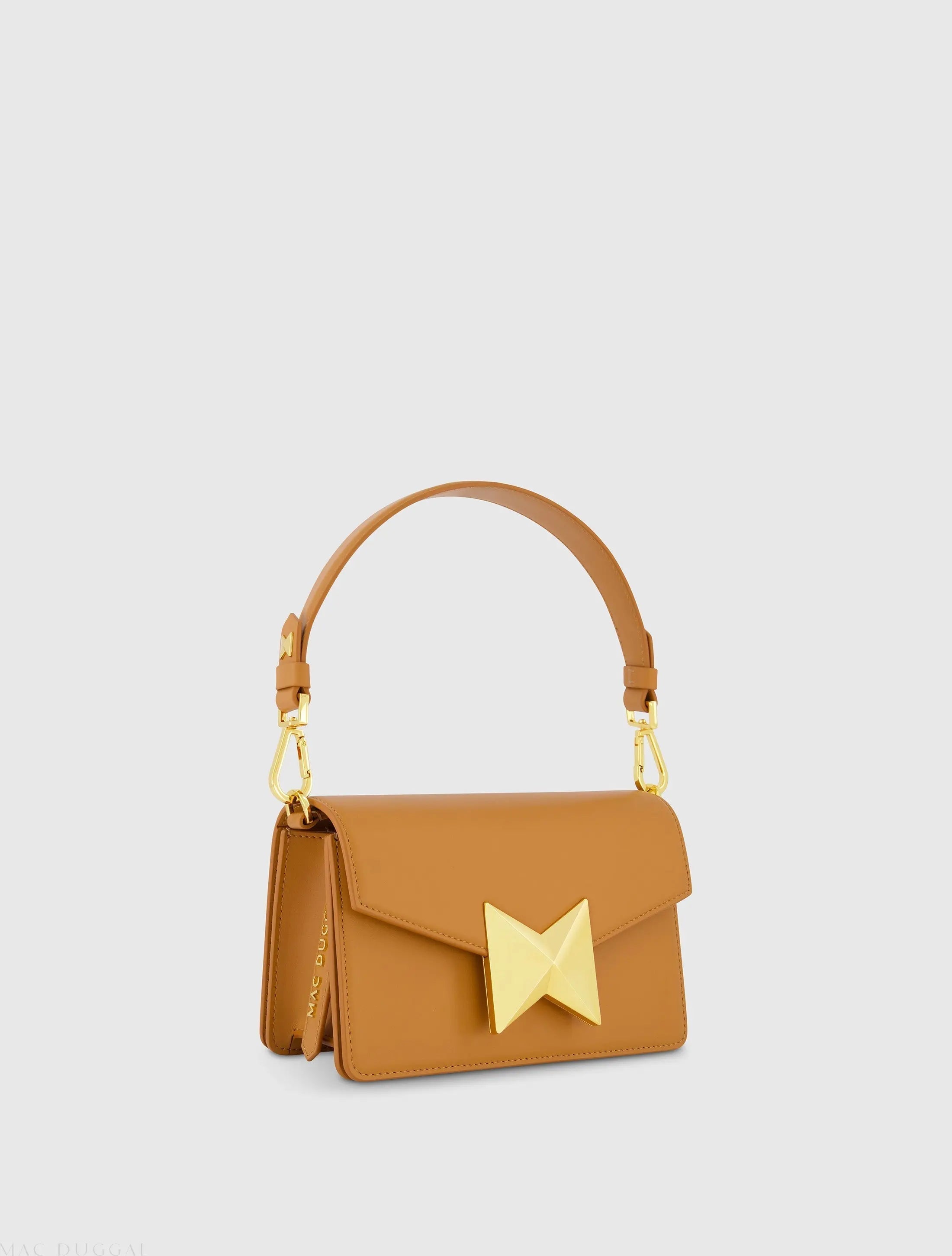 Brown Mini Leather Shoulder Handbag With Gold Hardware - FINAL SALE