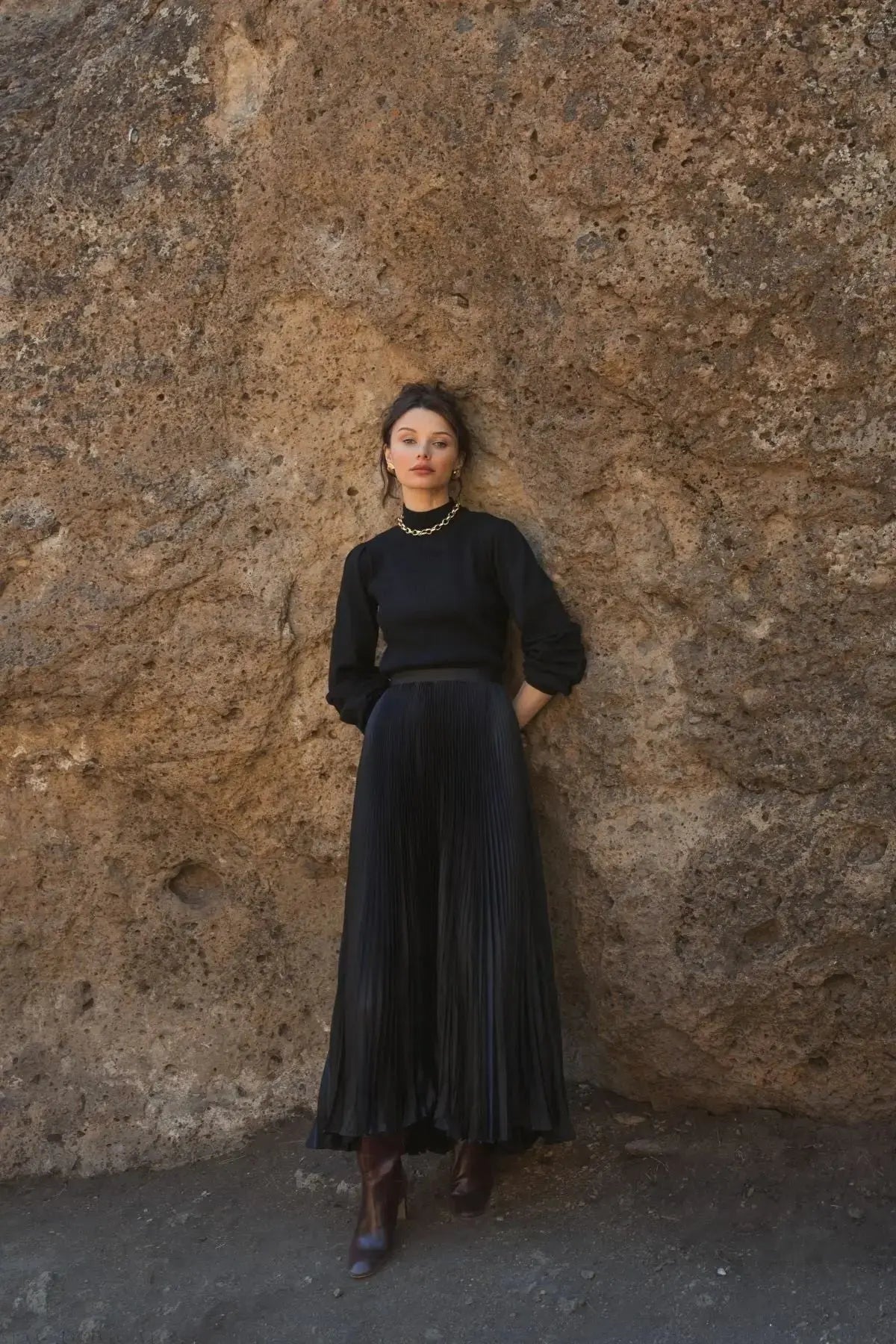 Black Ribbed Knit Balloon Sleeve Turtle Neck Sweater - FINAL SALE