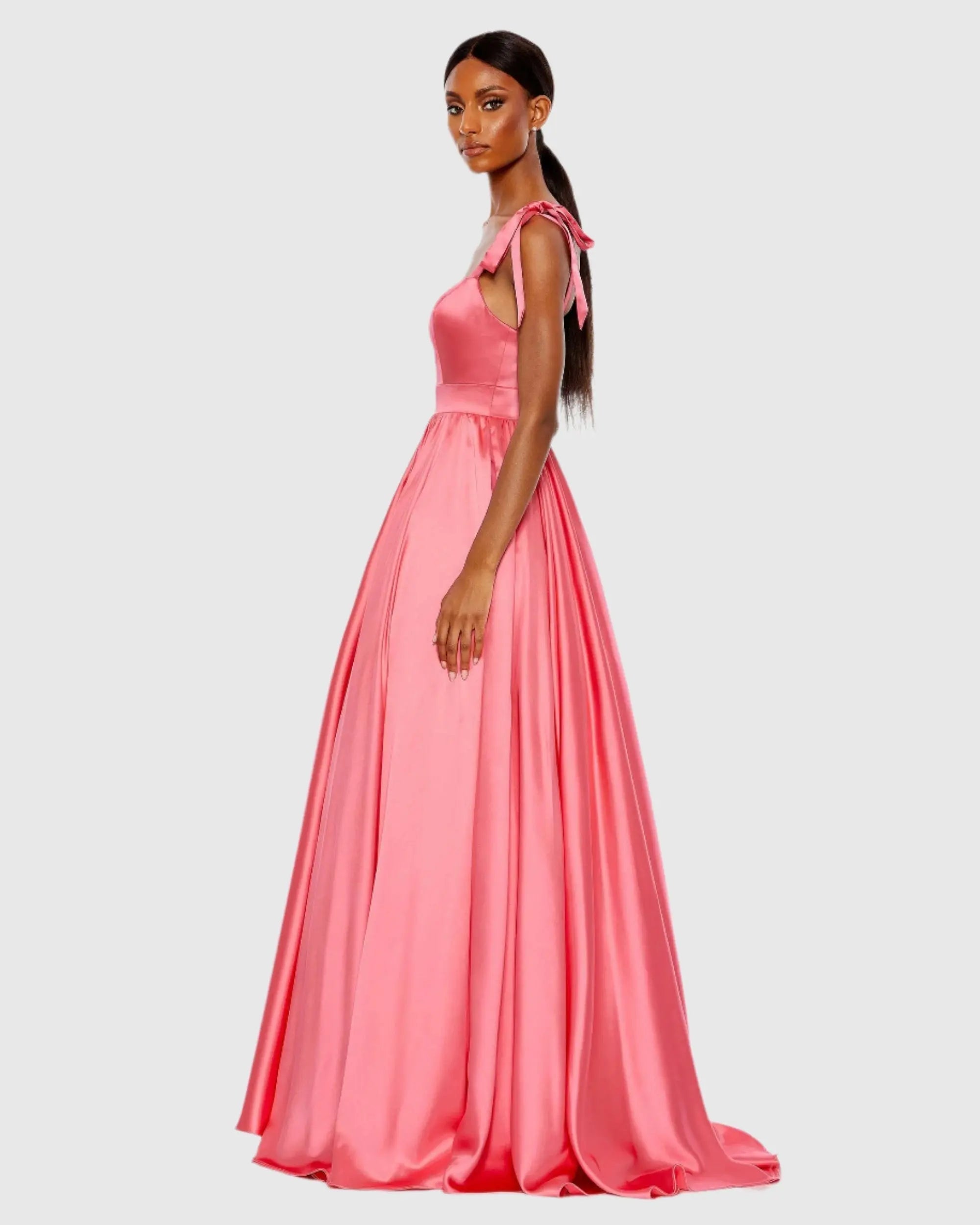 Pink Tie Shoulder Sweetheart Ballgown